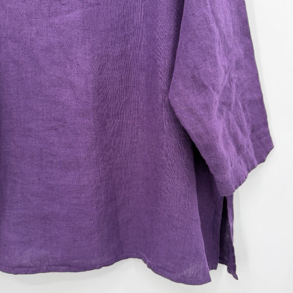 FLAX 100% Linen 2 Piece Set Purple Lagenlook Top & Pants Women's L - Picture 11 of 16